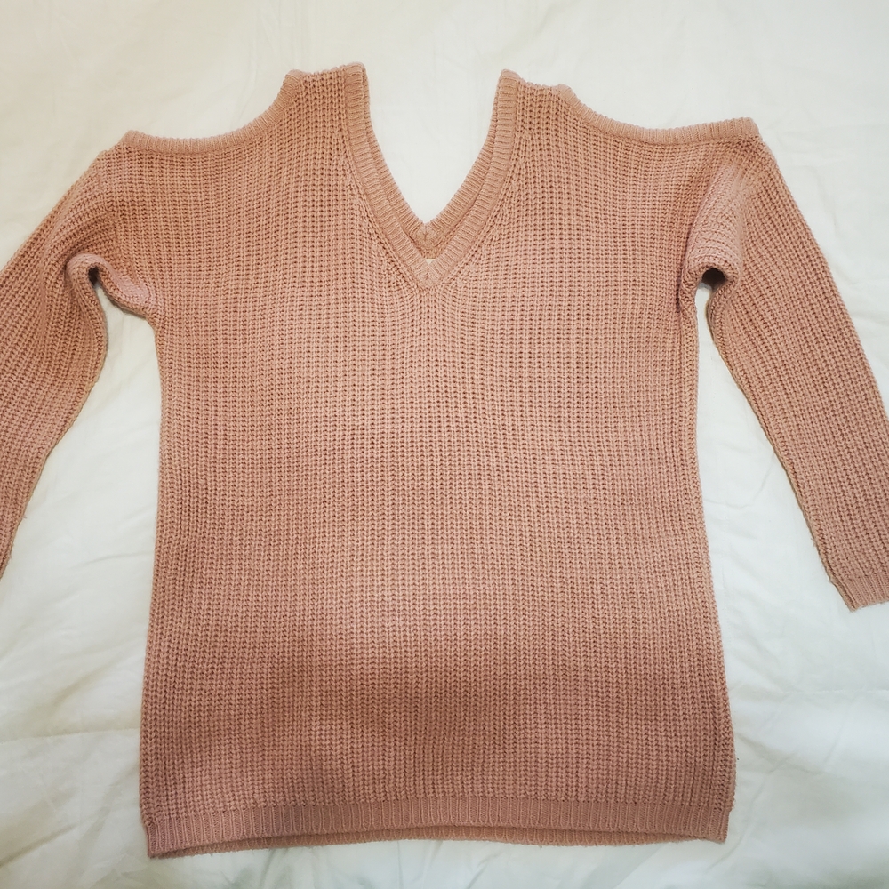 Women's Pink Cold Shoulder Sweater